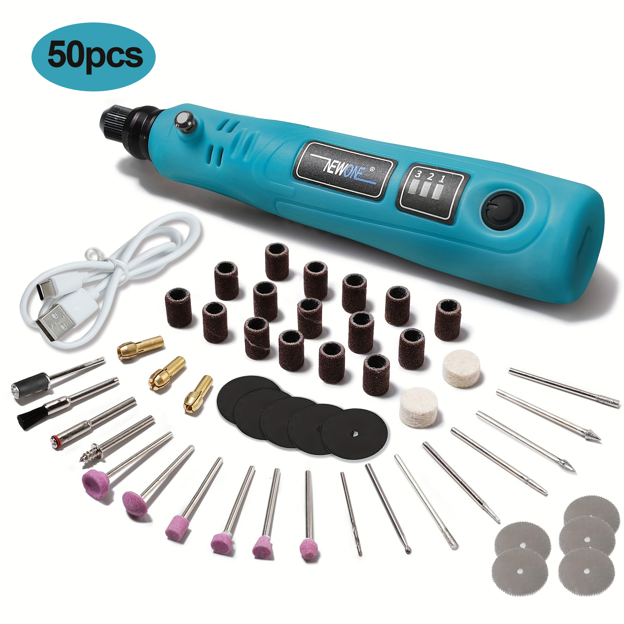 3.6V Mini Cordless Rotary Tool Kit, USB Charging 3-Speed Multi-Purpose Power Rotary Tool For Sanding, Polishing, Etching, Engrav: SKY BLUE