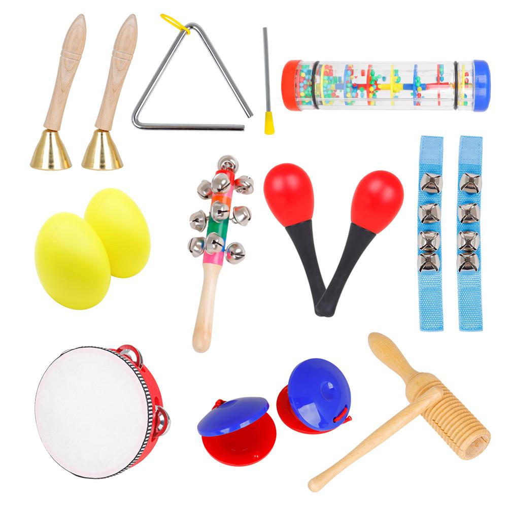 10 Pcs/set Musical Instruments Set 6 Inch Red Hand Tambourine + Double Rain Sound + Yellow Sand Egg