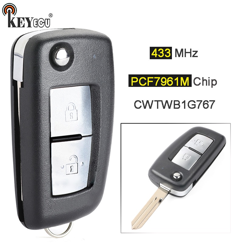 Keyecu 433Mhz PCF7961M Chip Fcc: CWTWB1G767 Vervanging Flip 2 Knop Afstandsbediening Sleutelhanger Voor Nissan Qashqai J11 Pulsar C13 Juke F15