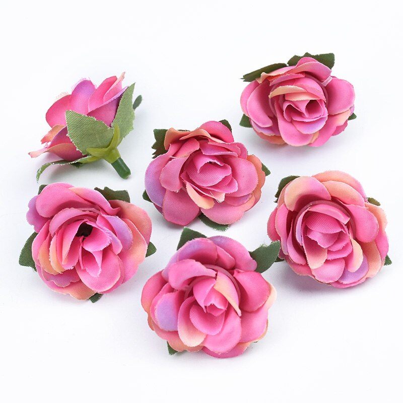 10 st silke rosor huvuden blomma vägg hem bröllop dekoration tillbehör handgjorda diy box konstgjorda växter julkrans: Rosröd