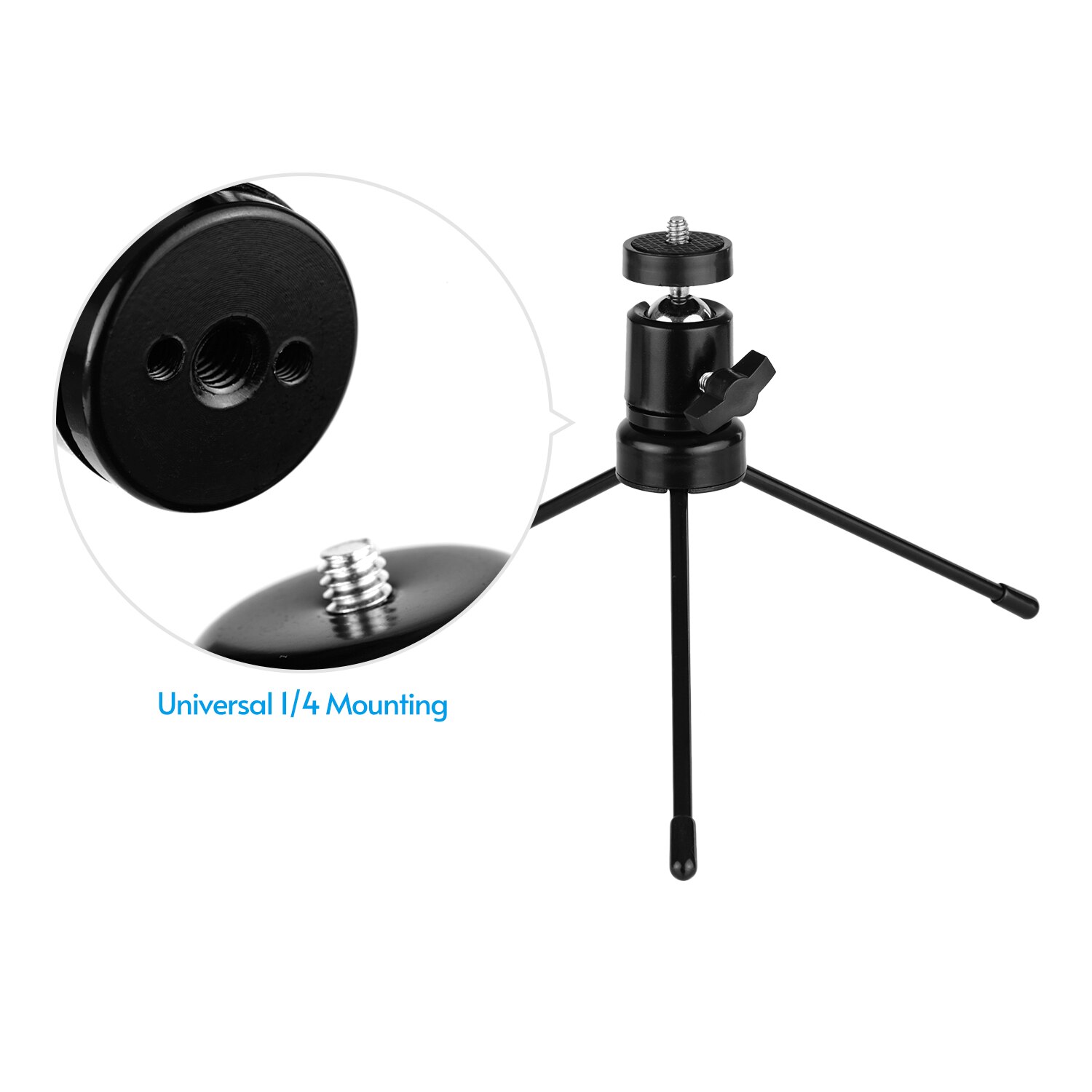Kit de tripé cabeça redonda de mesa com rotação 360 graus, ranhura em formato de u com parafuso universal 1/4