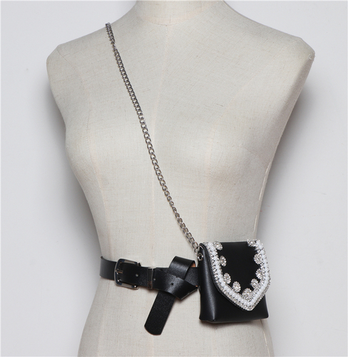 Desiger Blume Strass Taille Taschen Für Frauen PU Leder Große Größe Taille Gürtel Mini Packungen Straße Kette Bote Klappe tasche: 2