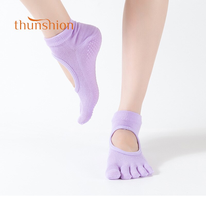 Thunshion 3 paar dames open wreef yogasokken antislip massage teensokken met 3d pvc vijfvinger balletschoenen