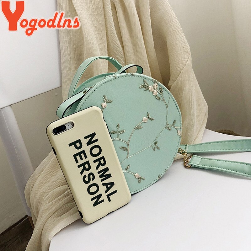 Yogodlns broderie femmes sacs ronds dentelle sac à bandoulière en cuir synthétique polyuréthane femme sac à bandoulière à fleurs sacs décontractés