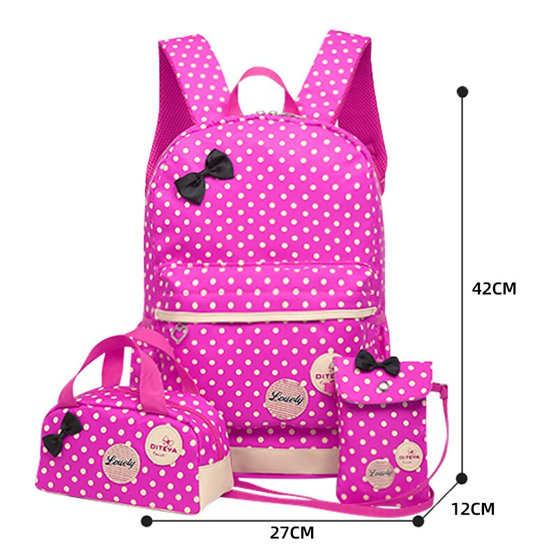 3 Sets Kids Schoolbag Girls School Backpacks Cute Printing Travel Bagpack School Bag Canvas Zipper School Bags 2022: rose red