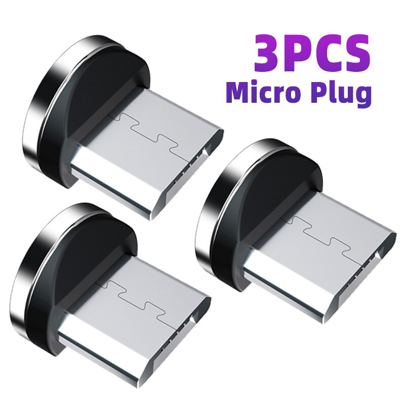 Ronde Magnetische Kabel Plug Type C Micro Usb C 8 Pin Stekkers Snelle Opladen Adapter Telefoon Microusb Type-C magneet Lader Stof Plug: 3Pcs Micro Plug