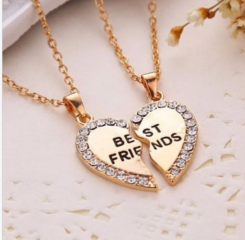 Vrouwen Meisje Mode Ketting Beste Vrienden Bff Vriendschap Hart Strass Hangers Charm Ketting Sieraden: Goud