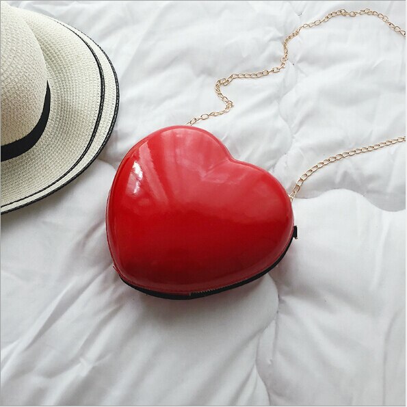 Liefde Hartvormige Hard Shell Chain Schouder Crossbody Tas Meisje Handtas Houder: Rood