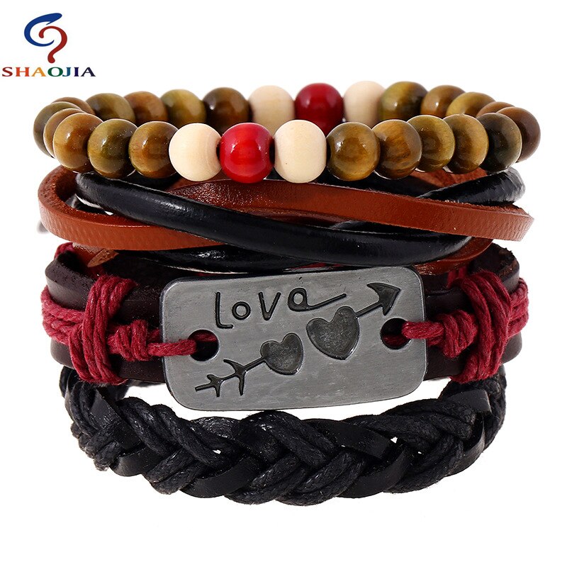 Leren armbanden sieraden heren modieuze jamaica armband verstelbare maat elastische kralen armband esdoornbladeren weven wikkelarmband
