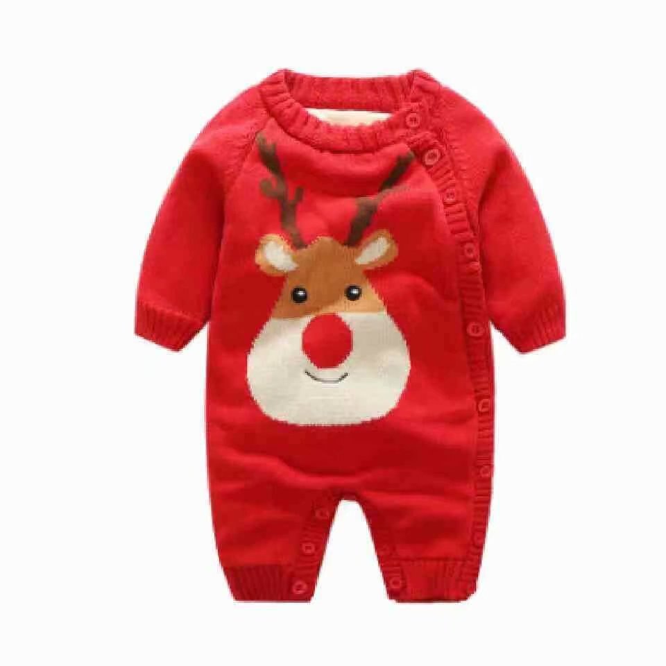 Babykleding in winterstijl, geborsteld en dik, superzacht, van katoendraad, gemaakt van een stuk, in een rompertje, gemaakt van een mannelijk en vrouwelijk model, om te kruipen: Rood