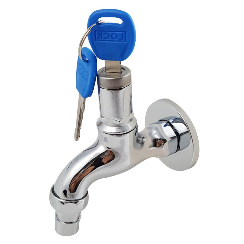 Vandhane med lås nøgle tyverisikring enkelt hul metal vaskemaskine vandhane til hjemmet  k888: Legering