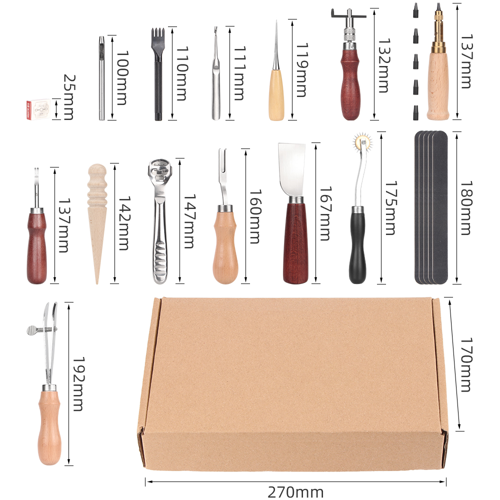 31 Pcs DIY Leather Craft Tool Set Beginner Leather Work Kit Sewing Carving Stiching Punch Trenching Cutting Knife
