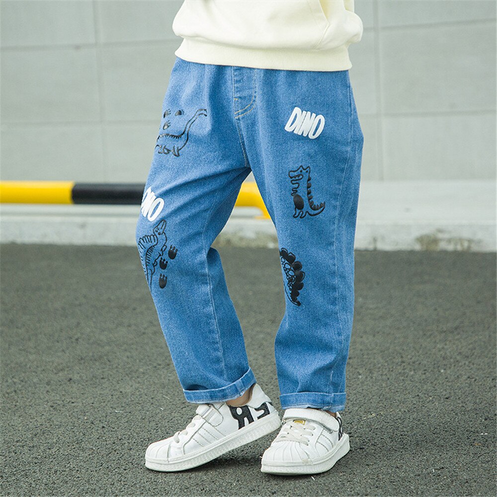 Benemaker Spring Jeans Boy Girl For Jean Pant Denim Children Clothing 2 To 10 Year Baby Kid Dinosaur Pants Casual Trousers CX036
