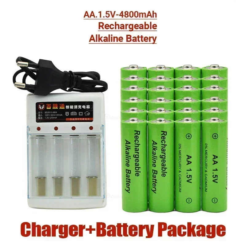 100% Brand Rechargeable Battery AA 1.5V 4800mah Chargeable for Clock Toys Flashlight Remote Control Camera Battery+charger