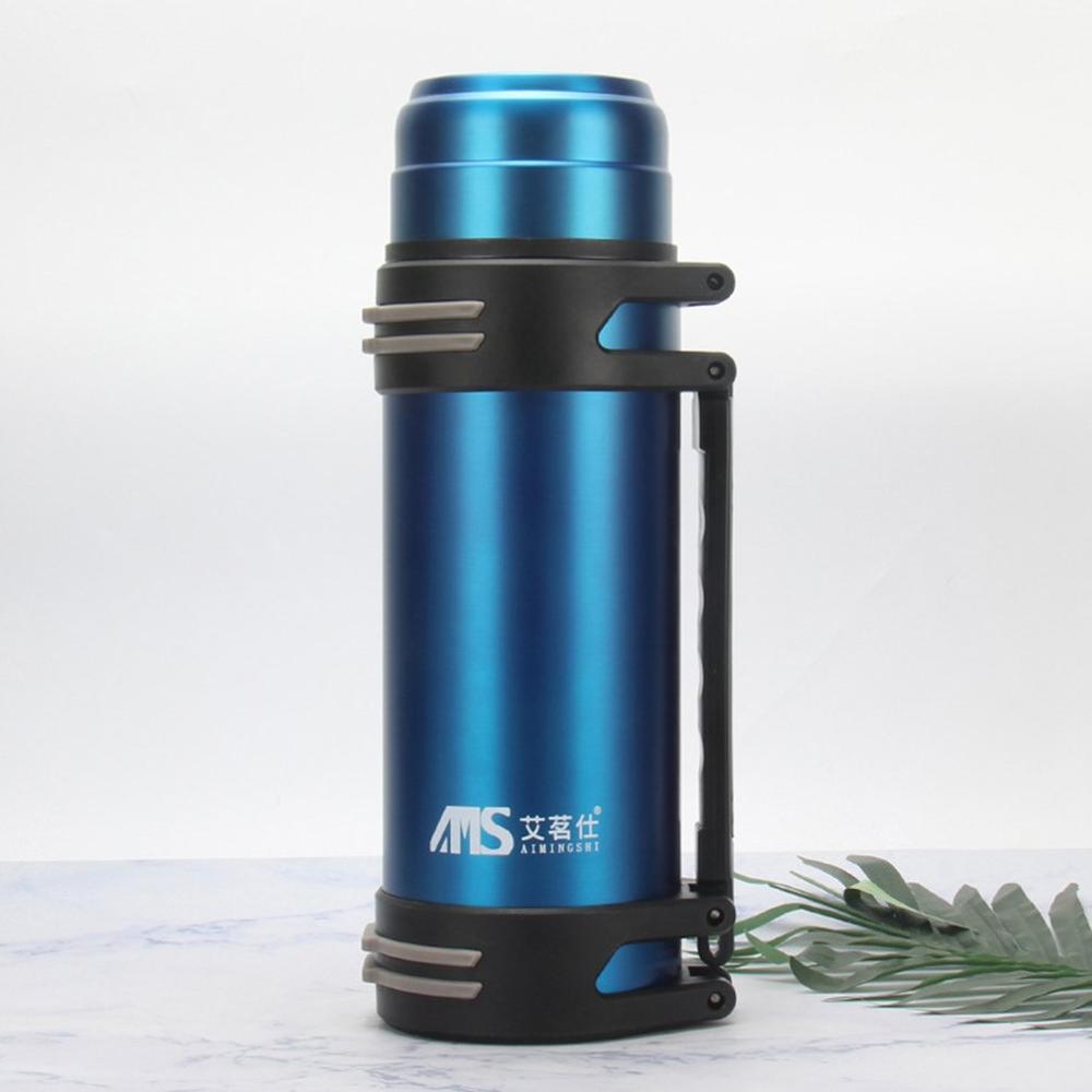 1.5L Water Fles Sport Thermoskan Draagbare 304 Rvs Bidon Sling Voertuig Reizen Koffie Mok: Blauw