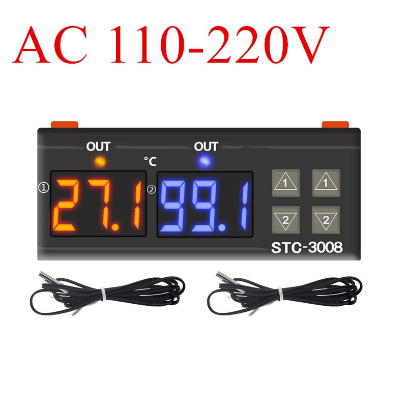 Controlador de temperatura Digital Dual STC-3008, termostato termorregulador de salida de dos relés con refrigerador de calentador, 12V, 24V, 110-220V: STC-3008 220V