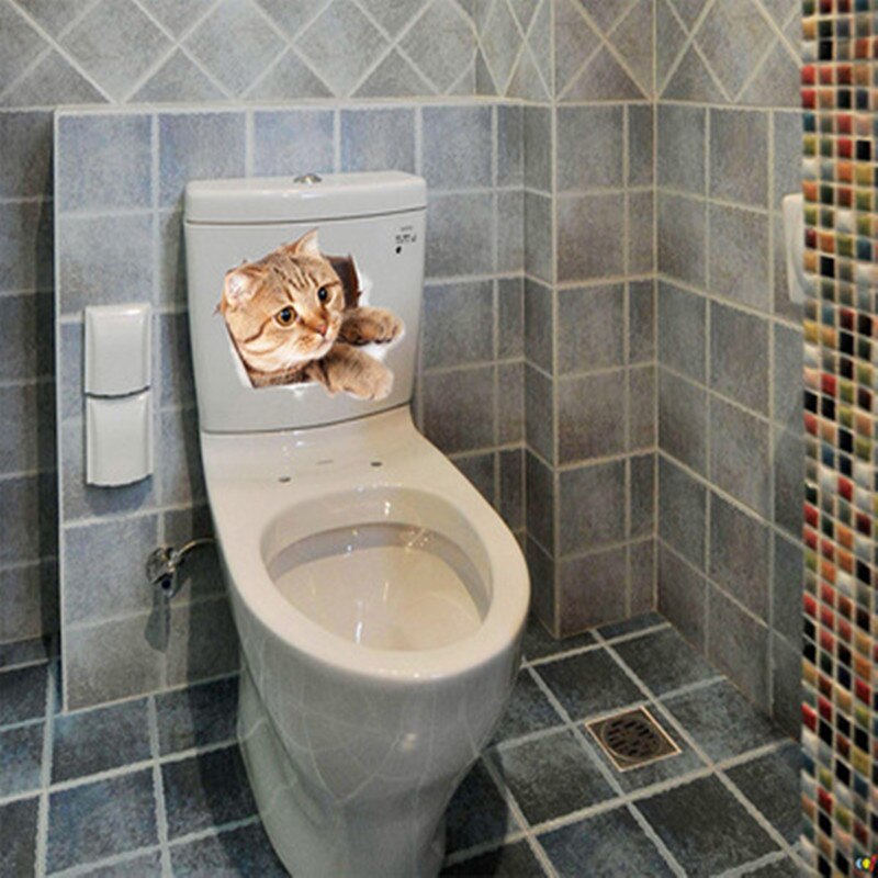 Cute 3D Cat Wallpaper Decorating Bathroom Toilet L... – Grandado