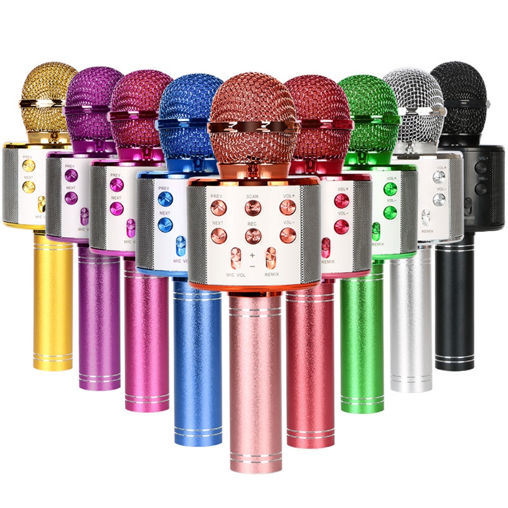 WS858 Bluetooth Karaoke Wireless Microphone Speaker Handheld Condenser Microphone Player Singing Recorder Mic LED