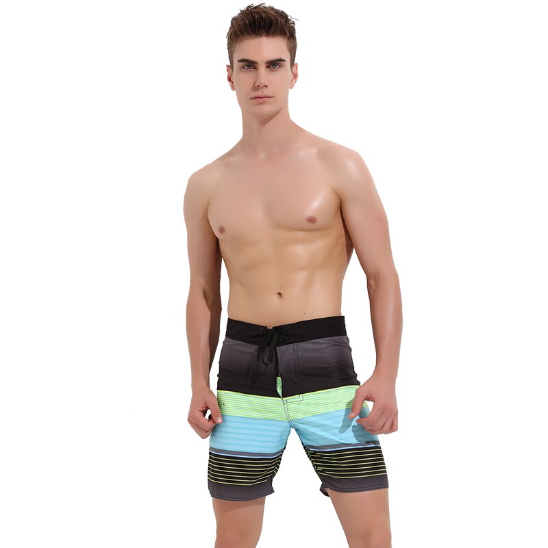 Men&#39;s Quick Dry Swim Trunks Colorful Stripe Beach Shorts with Pocket Boy&#39;s Bathing Boardshort Beachwear