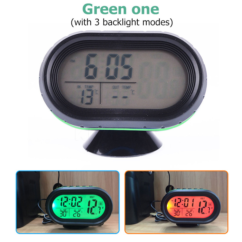 Sikeo Auto Thermometer Digitale Klok DC12-24V Automobiel Klok LED Verlichte Auto Dual Temperatuur Gauge Voltmeter Voltage Tester