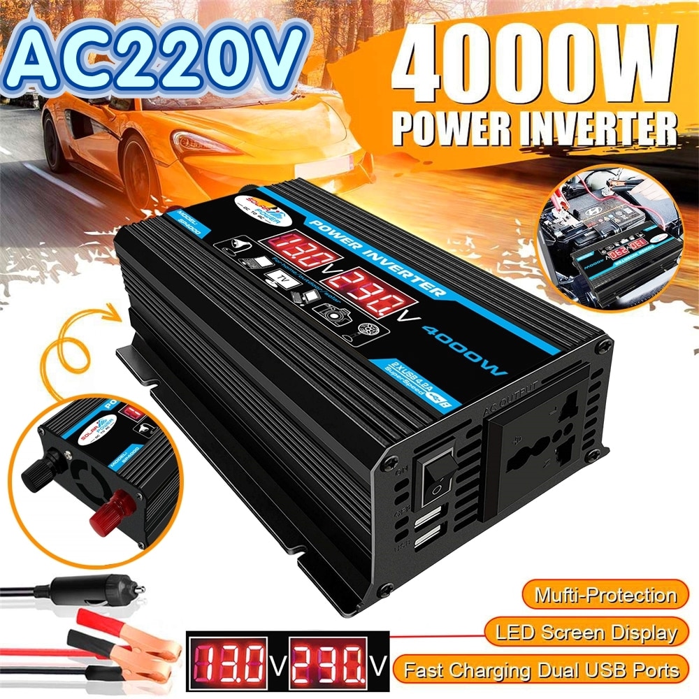 Auto Omvormer 4000W DC12V Om AC220V Converter Voor Thuis Power Telefoon Oplader Laptop Opladen Emergency Power