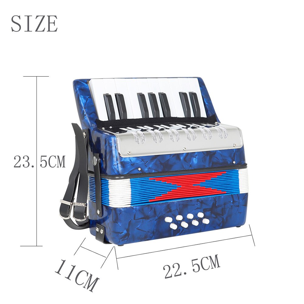 Mini Small 17-Key 8 Bass Accordion with Shoulder Strap Educational Musical Instrument for Beginner