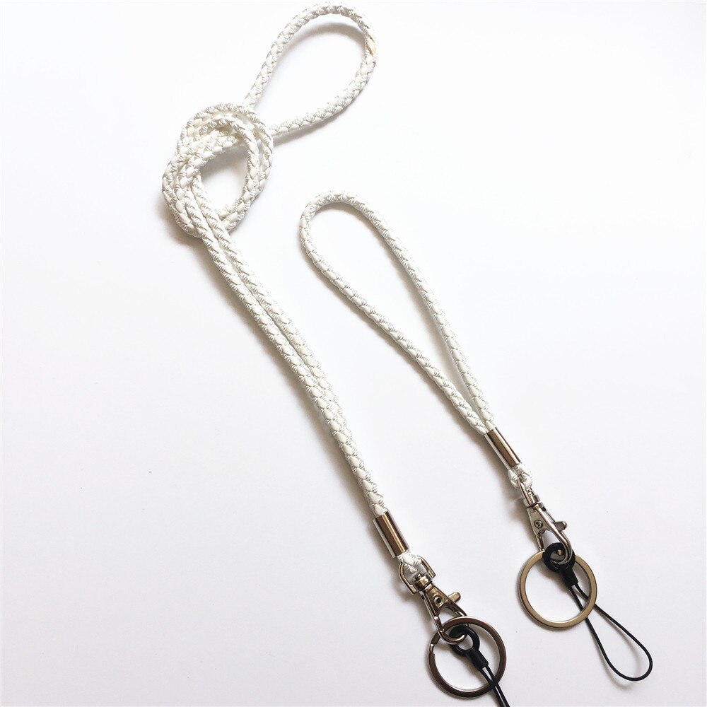 2 st pu flätad snodd nyckelring halsband och hand handled nyckelring för nycklar & kamera & mobiltelefon & id-märke: Vit