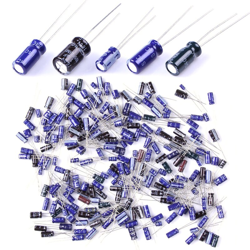 Kit condensatoare electrolitice din aluminiu SMD negru, 400 bucati, 24 de valori, de la 1uF la 1000uF