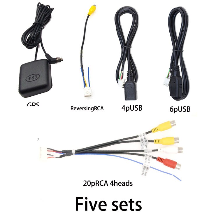 Cable adaptador RCA para radio estéreo de coche, subwoofer auxiliar, cable adaptador de micrófono, pantalla grande Android, antena de entrada de vídeo dedicada: 5-piece suit2
