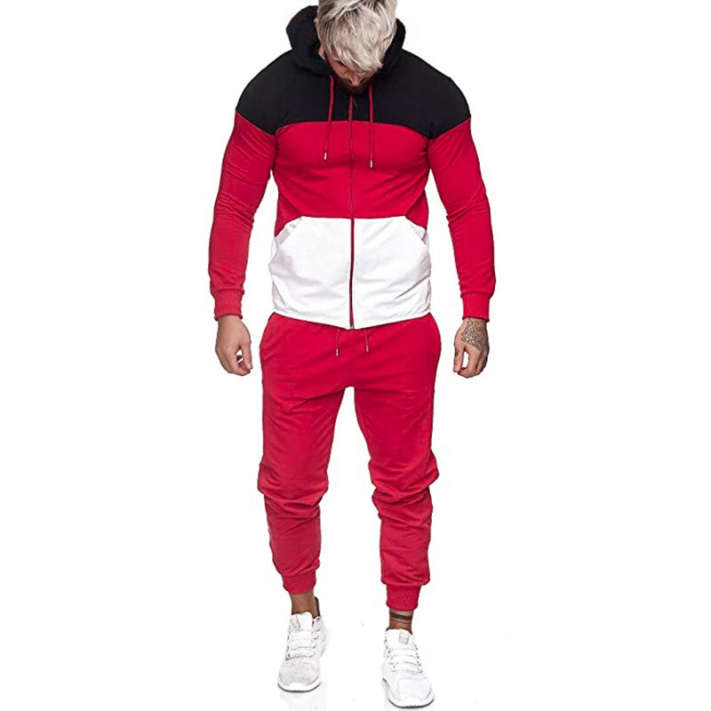 Trainingspak Mannen Herfst Stiksels 2 Delige Set Lange Mouw En Broek Set Mannen Sportkleding Joggingpak sportkleding: Rood / M