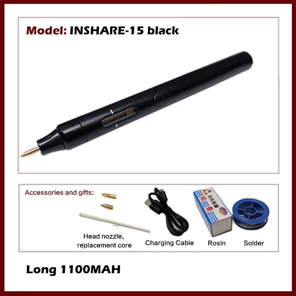 15w draadloze elektrische soldeerbout mini usb diy soldeerstation kit reparatiegereedschap verwarmingselement soldeer leer accessoire: Zwart