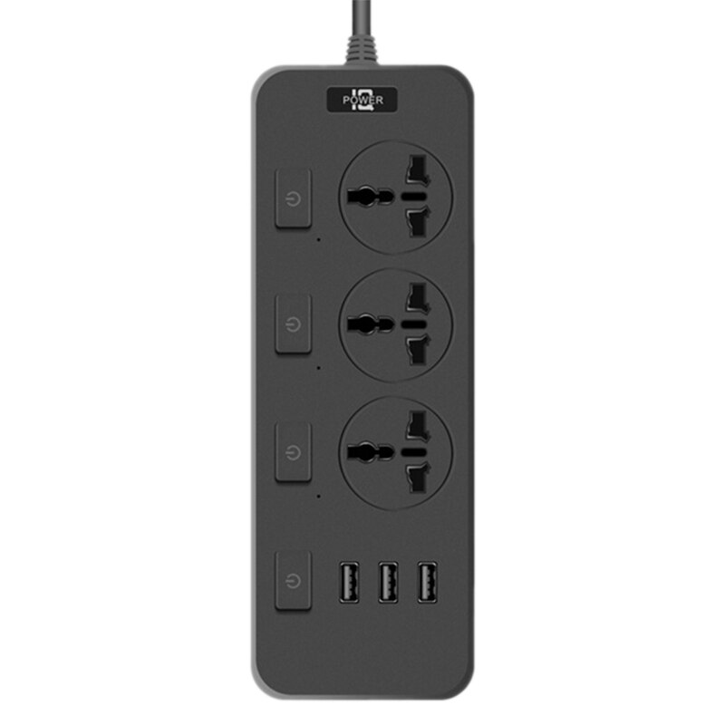 Power Strip with USB with 3 Outlets 3 USB Charger, Multifunction Desktop Charging Station for Home Office Dorm: black