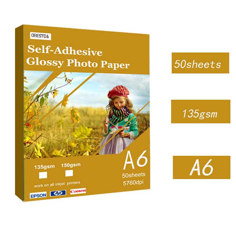 Self-adhesive photo paper A4/A6 self-adhesive color inkjet photo paper 135g /150g inkjet printing glossy photo paper: A6-135G   50sheets