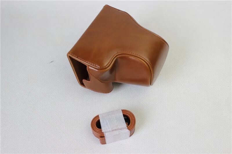 Étui en cuir pu pour appareil photo canon eos  m6, eosm 6, eosm 6 15-45mm housse de protection pour objectif avec sangle: Brun