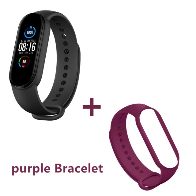 Xiaomi Mi Band 5 Wristband Stress Female Health Smart Blacelet Heart Rate Sleep Step Swim Sport Monitor APP Push Alarm: purple Bracelet