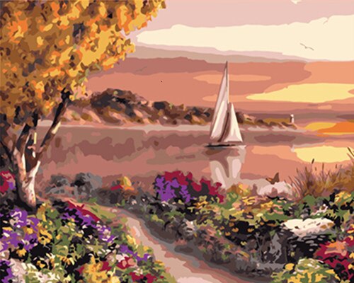 HUACAN peinture à l'huile par numéros coucher de soleil paysage acrylique dessin toile photo pour adulte mur Art décoration bricolage: SZHC1889