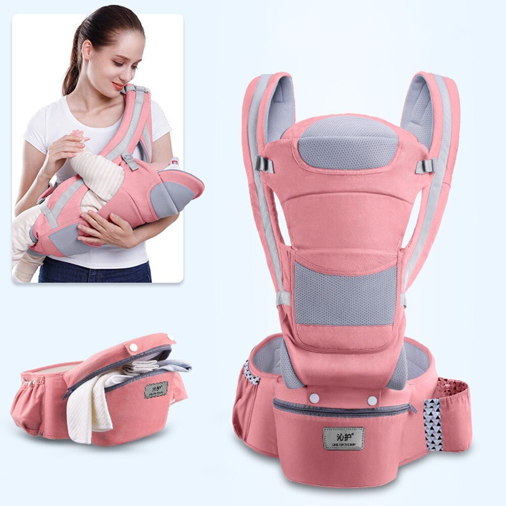 0-48 Month Ergonomic Baby Carrier Infant Baby Hipseat Carrier 3 In 1 Front Facing Ergonomic Kangaroo Baby Wrap Sling: Cherry Pink seasons
