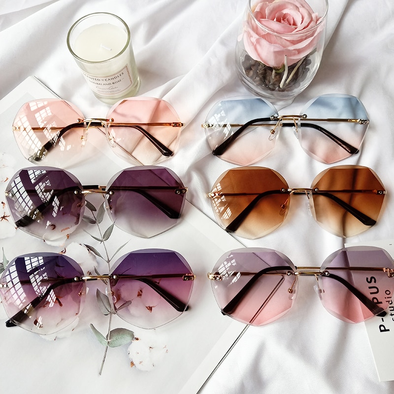 Ocean overdimensionerede kantløse firkantede klare linse solbriller ramme mandlige solbriller mærke briller til kvinder