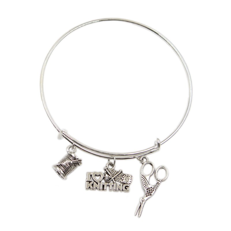 Zilverkleurig metaal dames vintage ik hou van breien naaimachine garen schaar bedels accessoire mannen armbanden sieraden: Type 9