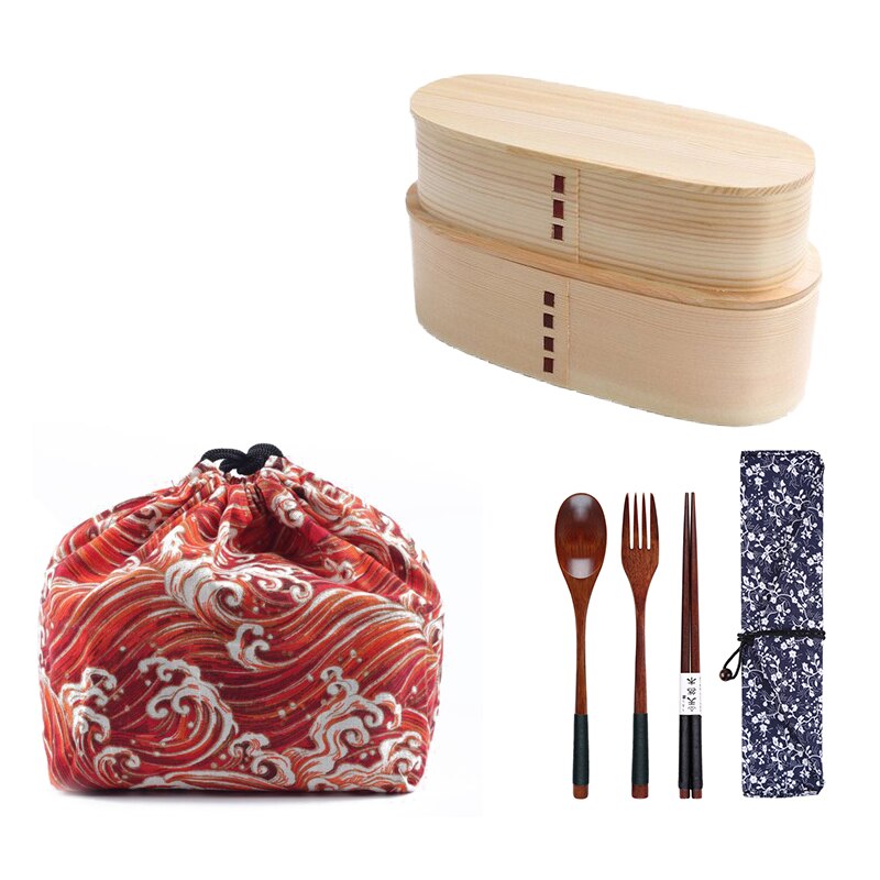 Unibird houten lunchbox, draagbare japanse stijl bentobox, studentencompartiment, voedselcontainer voor cmaping, picknickserviesset: D4