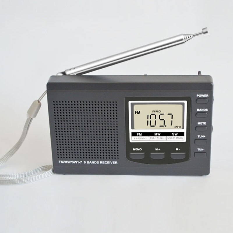 JINSERTA-miniradio portátil FM/MW/SW con antena, despertador Digital, receptor de Radio FM, reloj receptor portátil: Gray