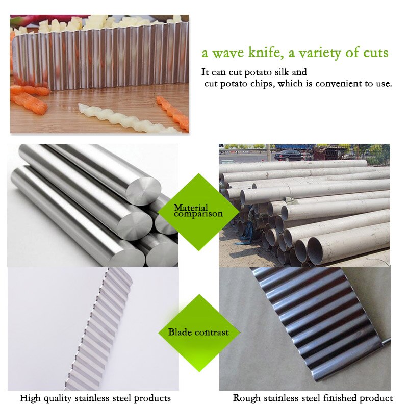 Couteau dentelé vague coupe froissé pour pomme de terre frite acier inoxydable lame dentelée légume fruits trancheuse outil de cuisine