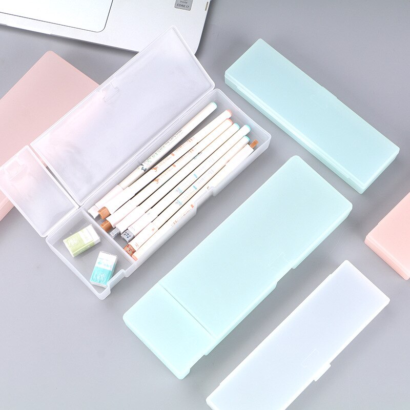Leuke Kawaii Eenvoudige Transparante Scrub Etui Potlood Doos Plastic Opbergdoos Leren Briefpapier Kantoorbenodigdheden