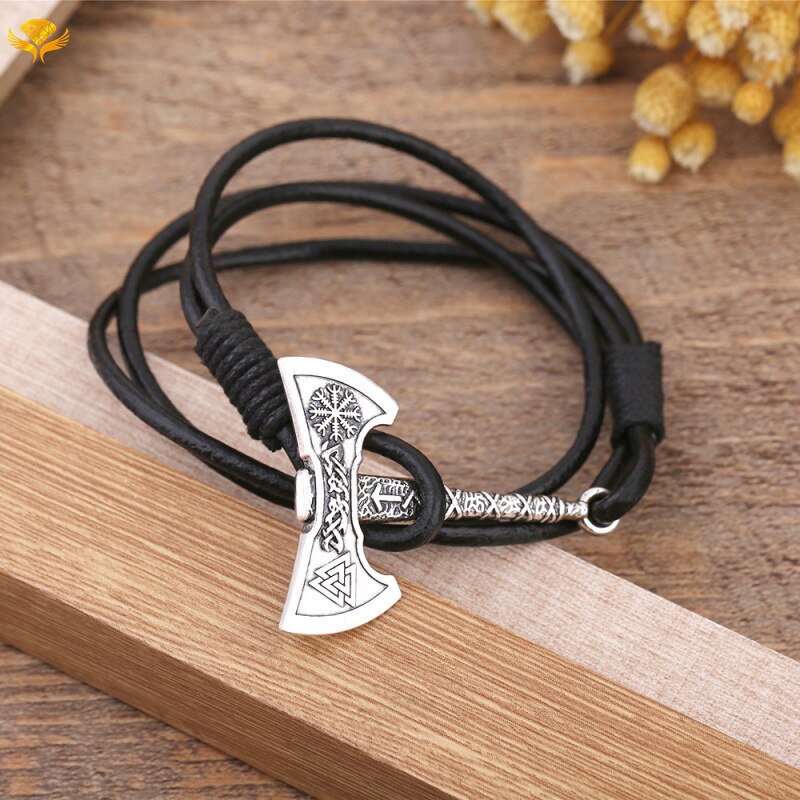 Difone masculino pulseira de couro cretaive ax viking braceletes para hombre ajustável multicamadas charme braslet acessórios presente masculino