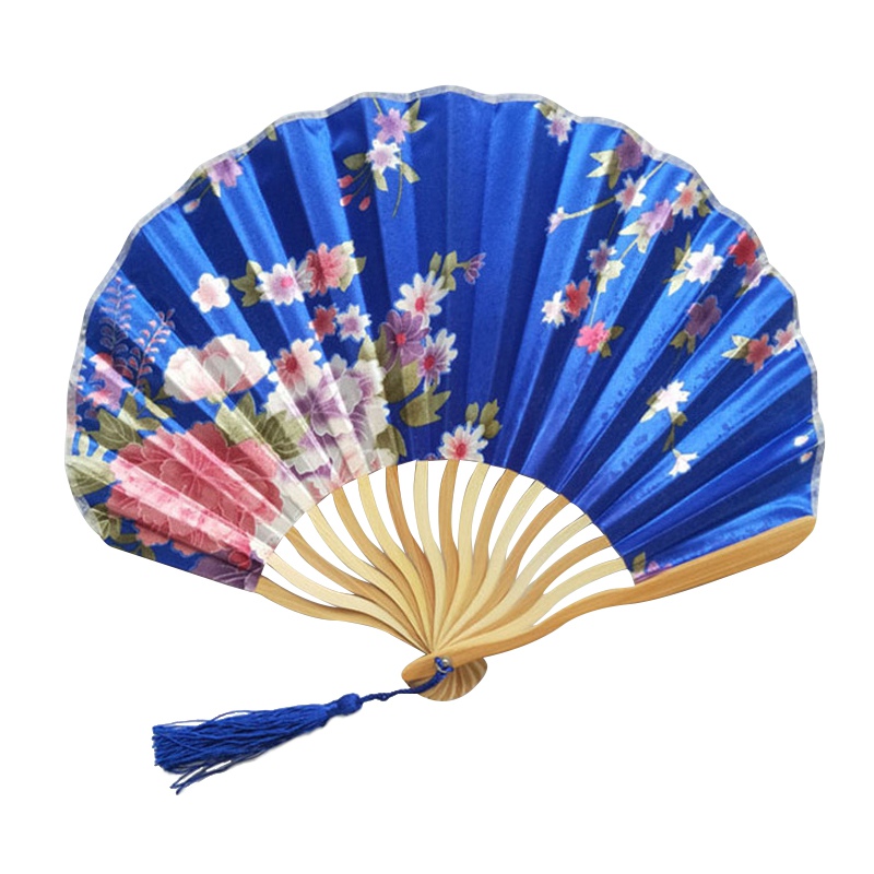 Bamboo Flower Printed Japanese Style Foldable Hand Held Fan Decor