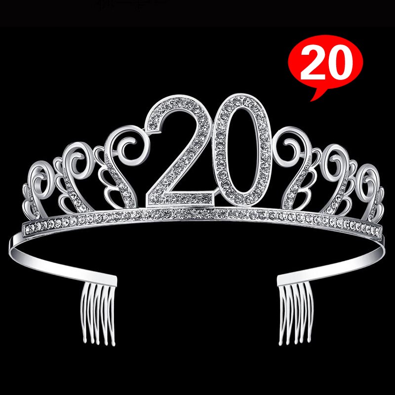 6 Styles Number Birthday Tiara Gorgeous Exquisite Rhinestone Princess Crown Silver Hair Jewelry Headband: 20