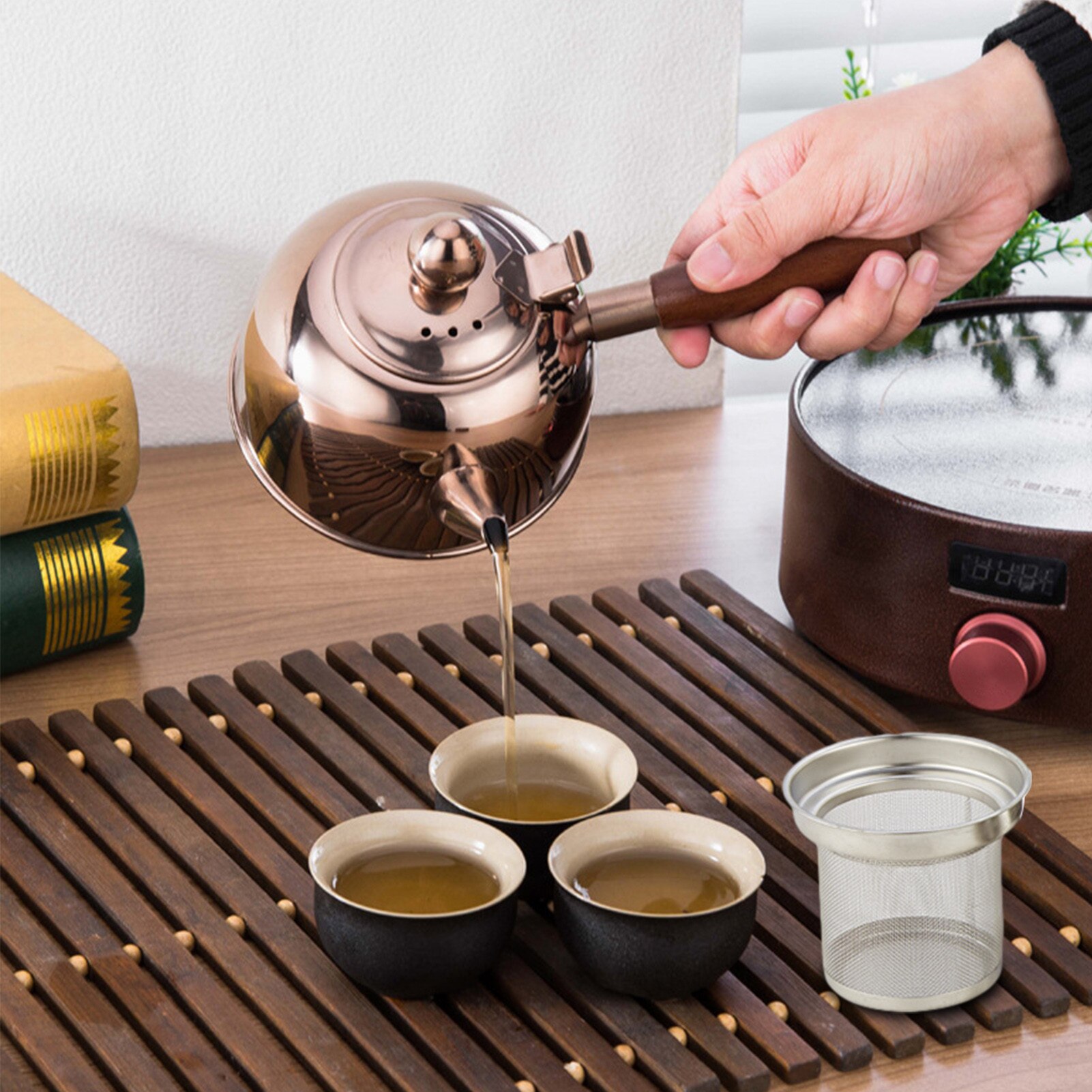 304 Stainless Steel Wooden Handle Tea Pot Boiling Water The Induction Cooker Is Suitable For Water Coffee Tea Brewing