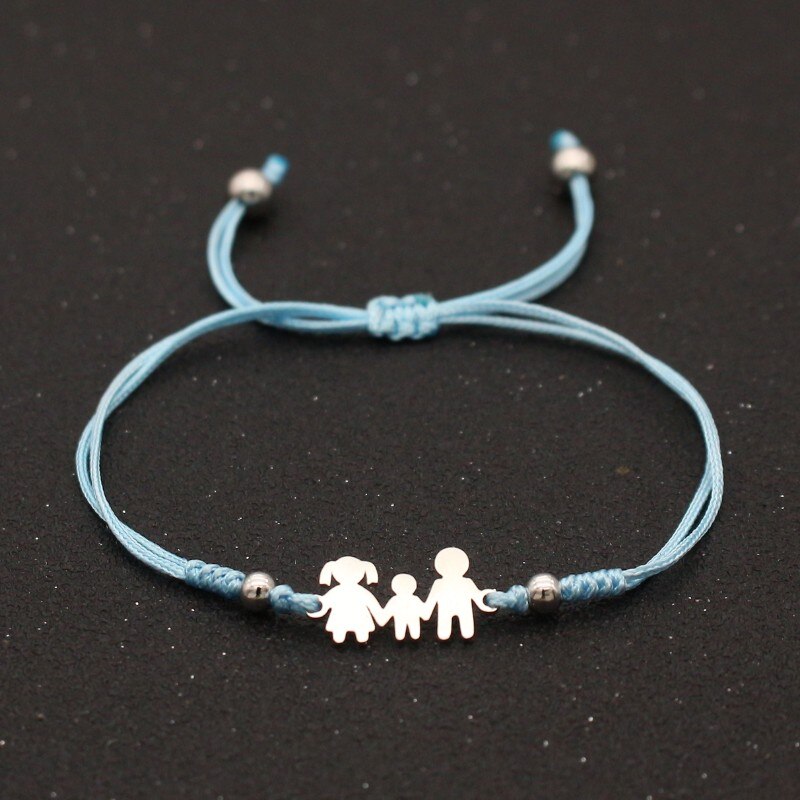 Rvs Charm Armbanden Voor Familie Vader Moeder Zoon Lucky String Gevlochten Verstelbare Stellen Armbanden Voor Mannen Vrouwen Kids: Sky blue