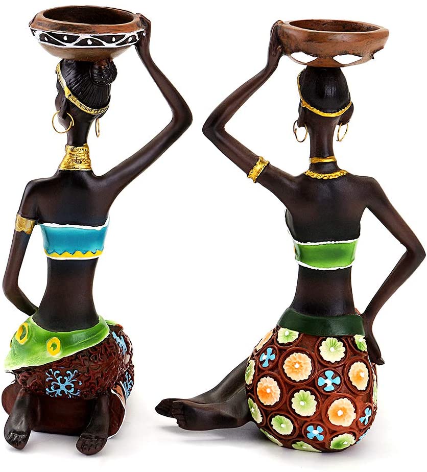 2 pakke afrikanske figurer ,8.5 "kvinder dekorative skulpturer lysestage centerpieces til spisebord tribal lady statue til