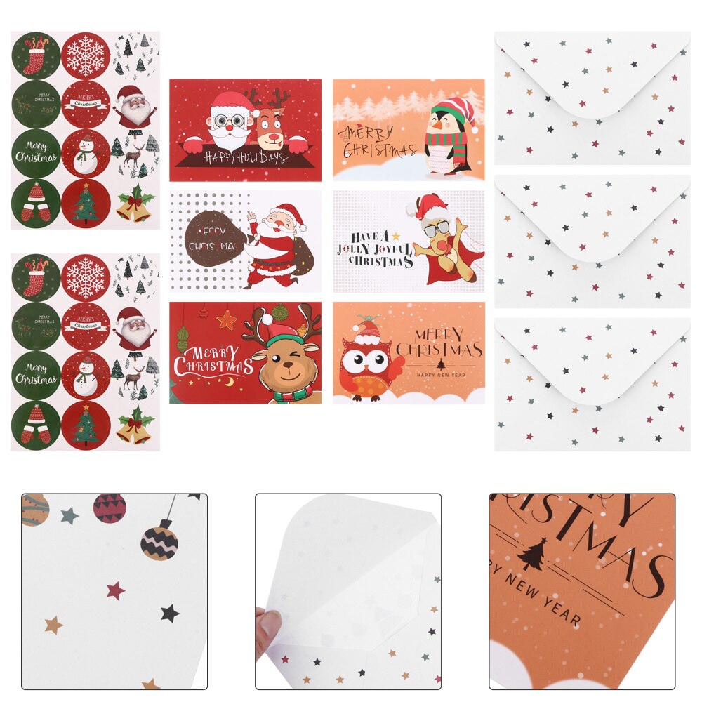 24 impostato biglietti d'auguri di natale pratici biglietti di benedizione creativi festivi forniture di natale carte di benedizione dei cartoni animati per la casa